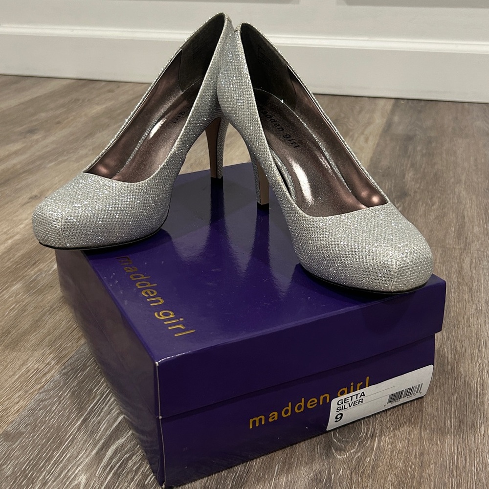 Madden Girl Shimmering Silver Heels